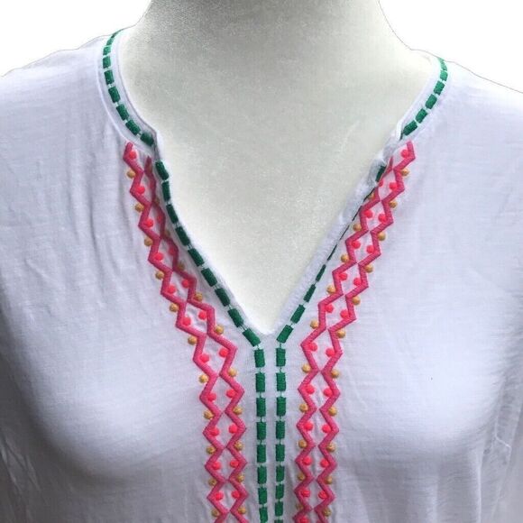 BODEN WHITE V-NECK TOP T-SHIRT TUNIC BLOUSE  EMBROIDERY BOHO US WOMEN’S SIZE 10 - Picture 2 of 6